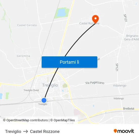 Treviglio to Castel Rozzone map