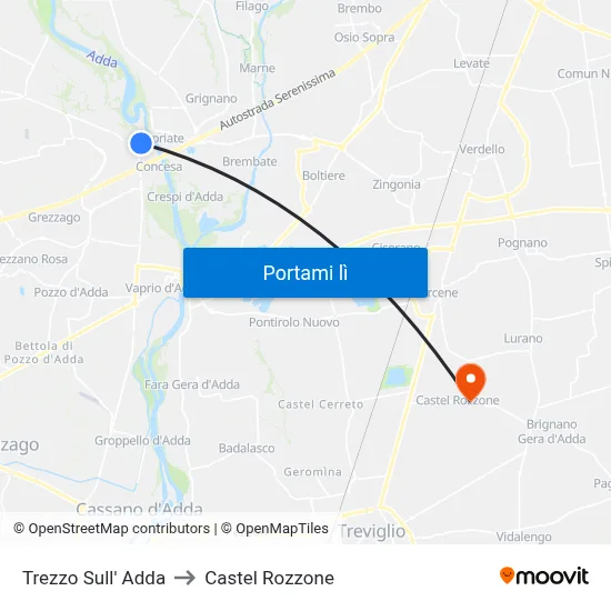 Trezzo Sull' Adda to Castel Rozzone map