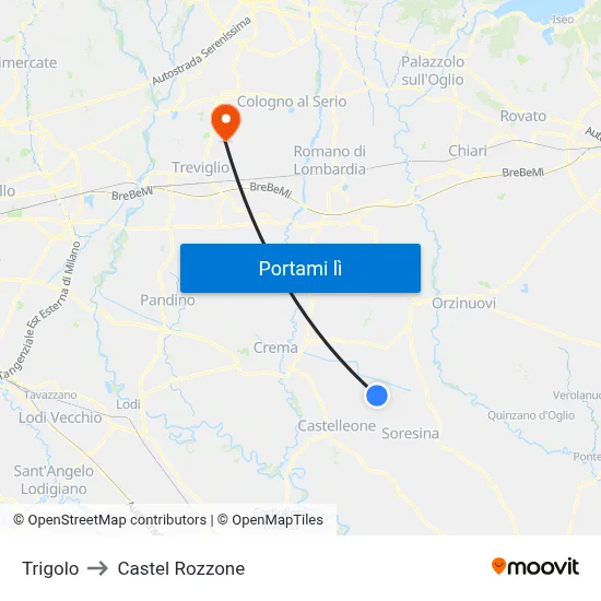 Trigolo to Castel Rozzone map