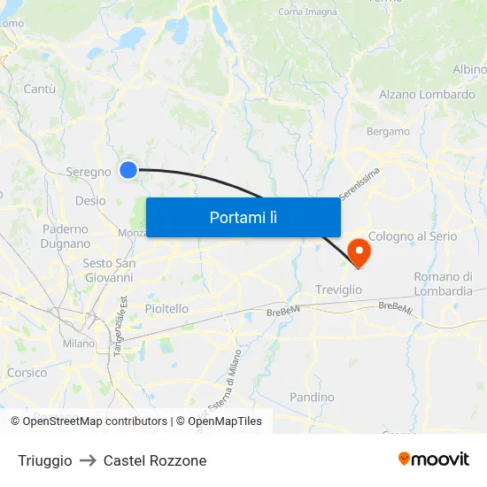 Triuggio to Castel Rozzone map