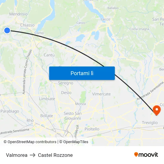 Valmorea to Castel Rozzone map