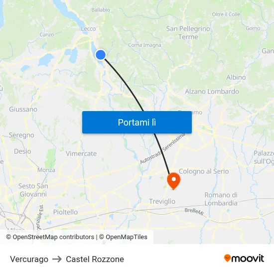 Vercurago to Castel Rozzone map