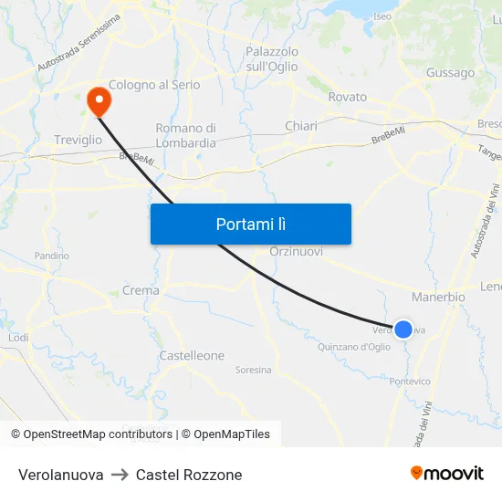 Verolanuova to Castel Rozzone map
