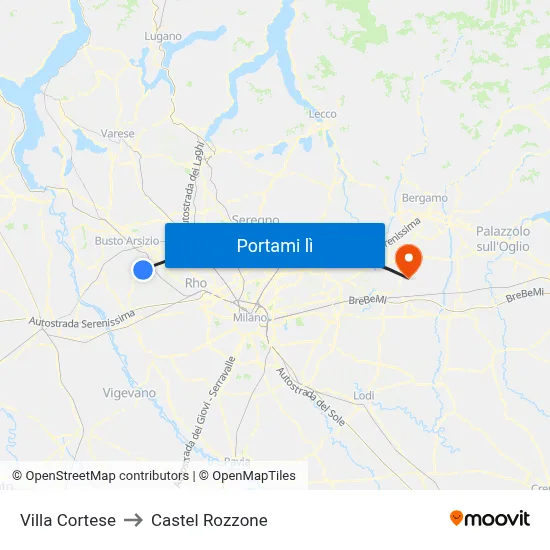 Villa Cortese to Castel Rozzone map