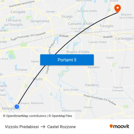 Vizzolo Predabissi to Castel Rozzone map