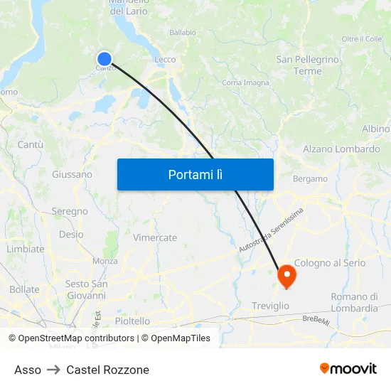 Asso to Castel Rozzone map
