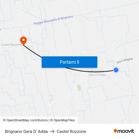 Brignano Gera D' Adda to Castel Rozzone map