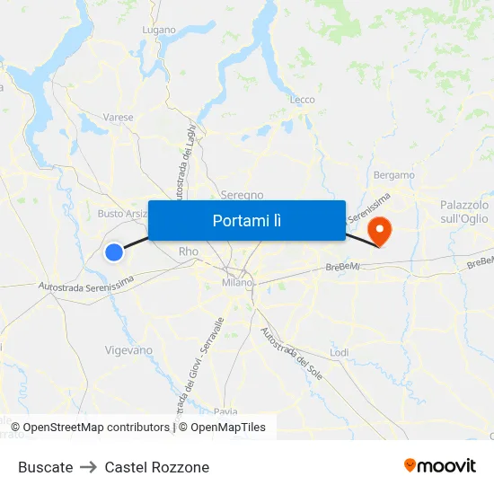 Buscate to Castel Rozzone map