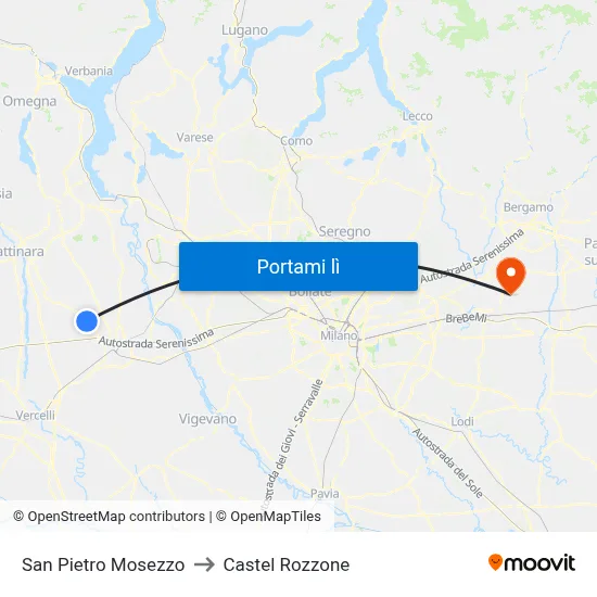 San Pietro Mosezzo to Castel Rozzone map