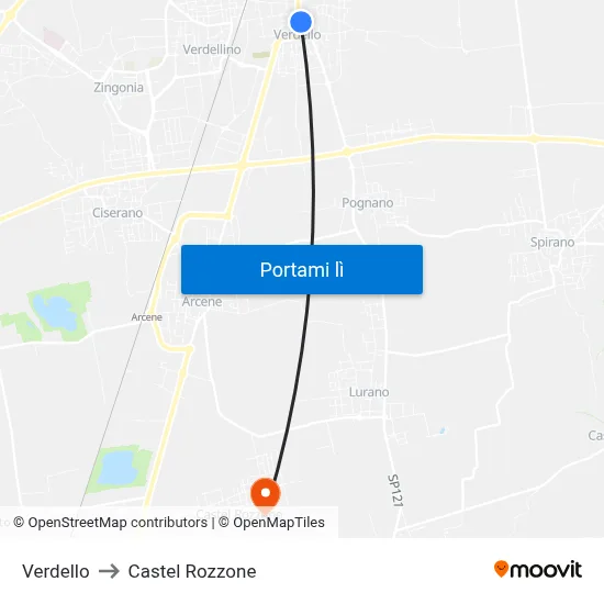 Verdello to Castel Rozzone map