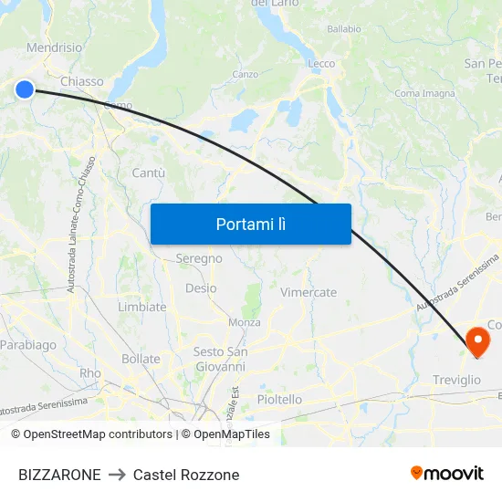 BIZZARONE to Castel Rozzone map