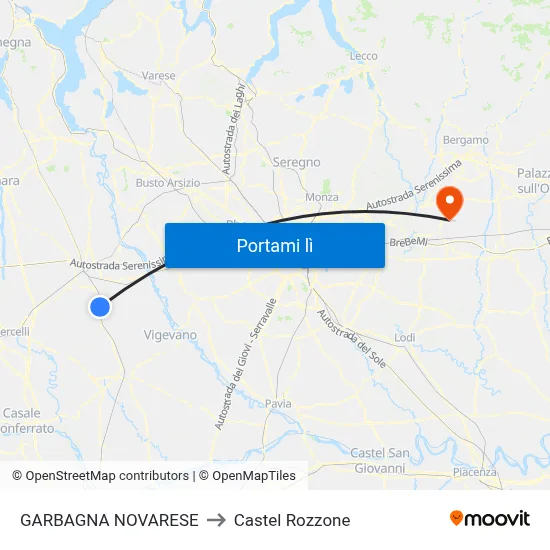 GARBAGNA NOVARESE to Castel Rozzone map