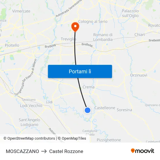 MOSCAZZANO to Castel Rozzone map