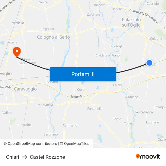 Chiari to Castel Rozzone map