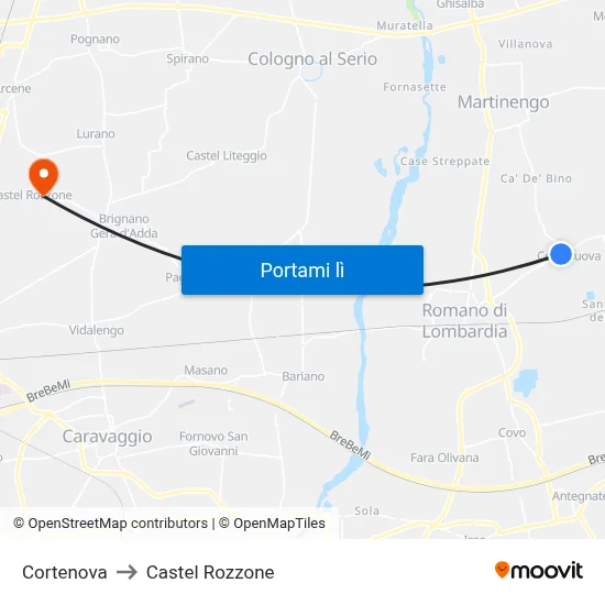 Cortenova to Castel Rozzone map