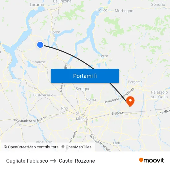 Cugliate-Fabiasco to Castel Rozzone map