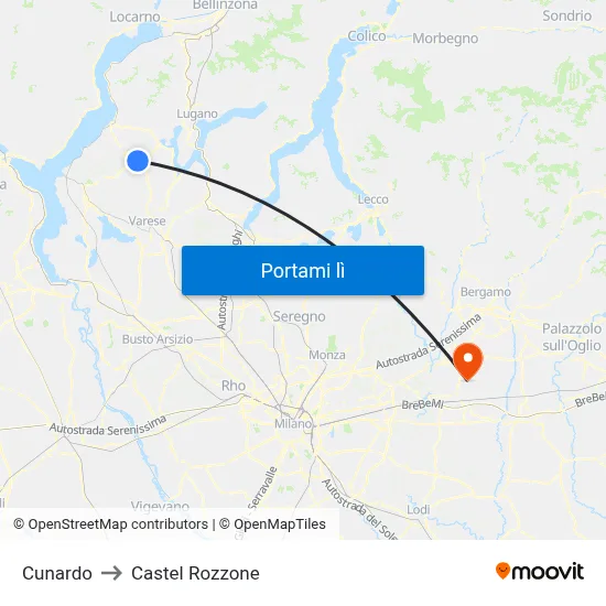 Cunardo to Castel Rozzone map