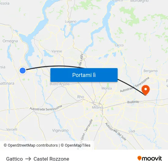 Gattico to Castel Rozzone map