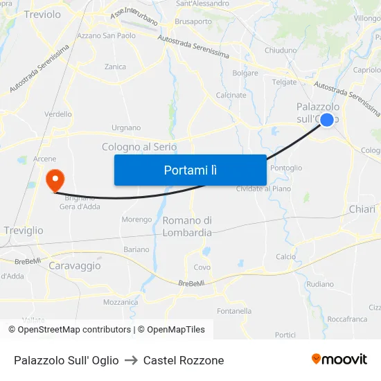 Palazzolo Sull' Oglio to Castel Rozzone map