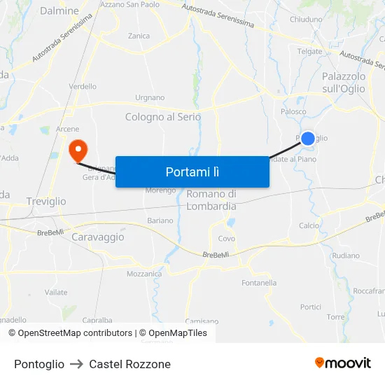 Pontoglio to Castel Rozzone map