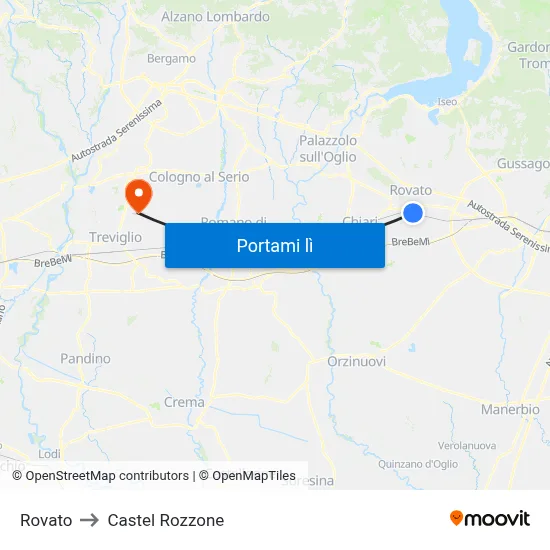 Rovato to Castel Rozzone map