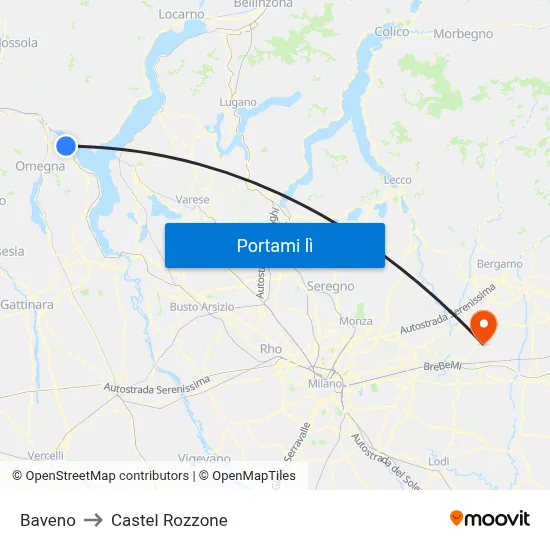 Baveno to Castel Rozzone map