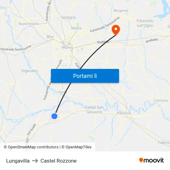 Lungavilla to Castel Rozzone map