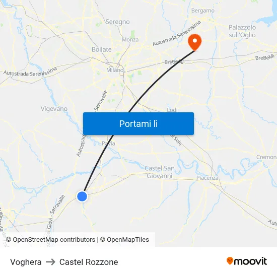Voghera to Castel Rozzone map
