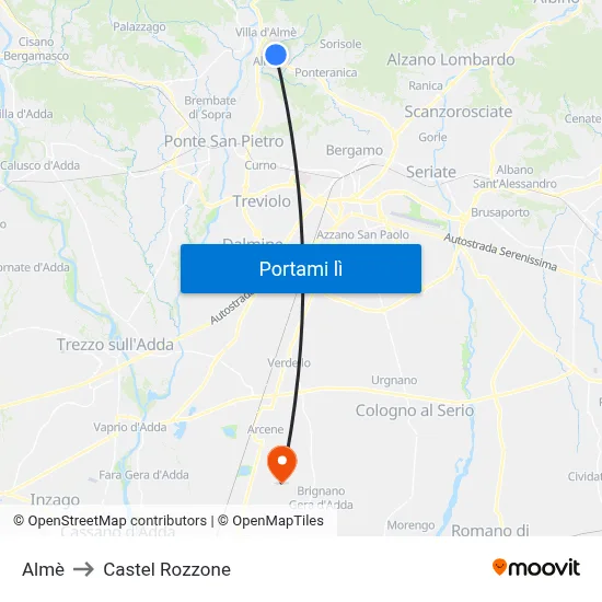 Almè to Castel Rozzone map