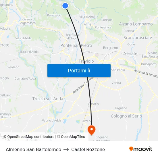 Almenno San Bartolomeo to Castel Rozzone map