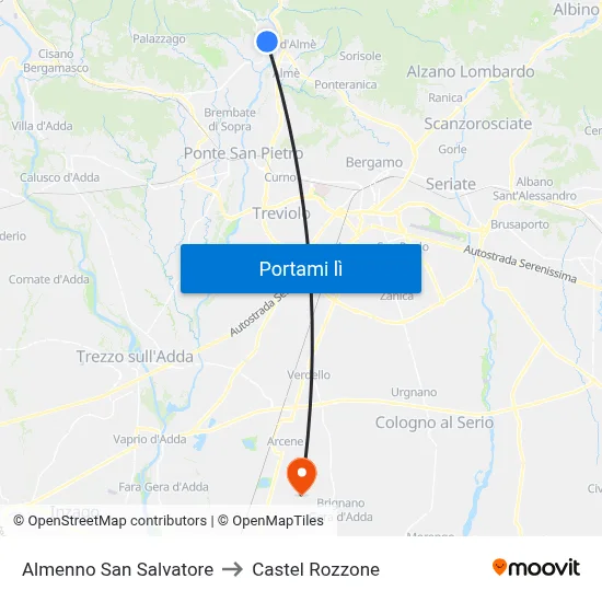 Almenno San Salvatore to Castel Rozzone map