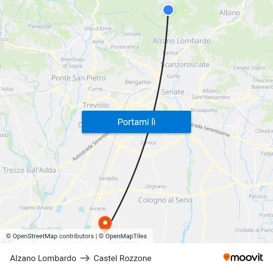 Alzano Lombardo to Castel Rozzone map