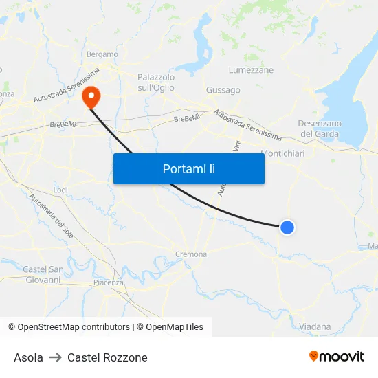 Asola to Castel Rozzone map