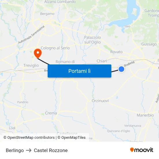 Berlingo to Castel Rozzone map