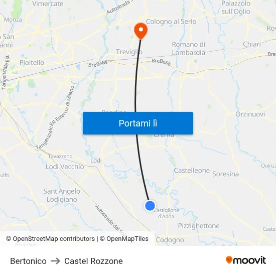Bertonico to Castel Rozzone map