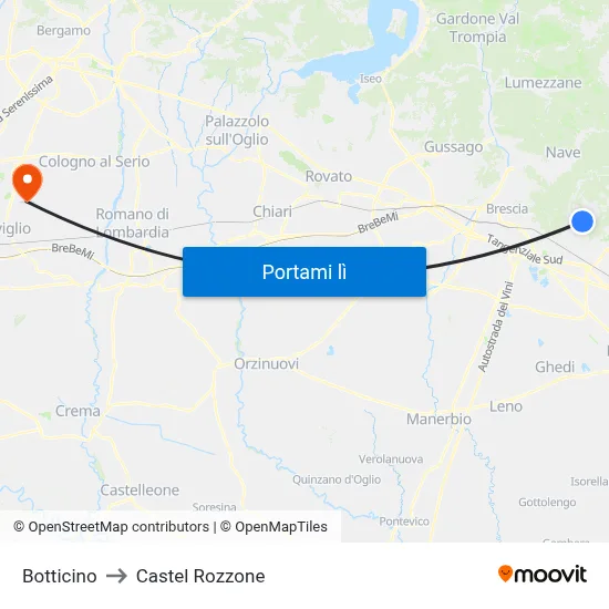 Botticino to Castel Rozzone map