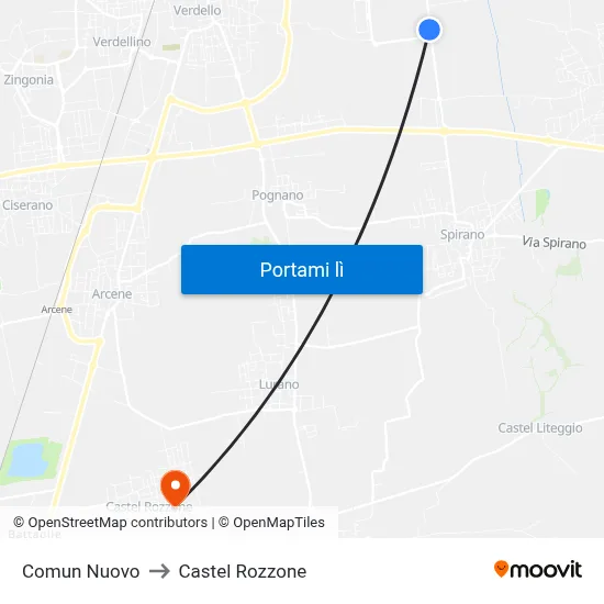 Comun Nuovo to Castel Rozzone map