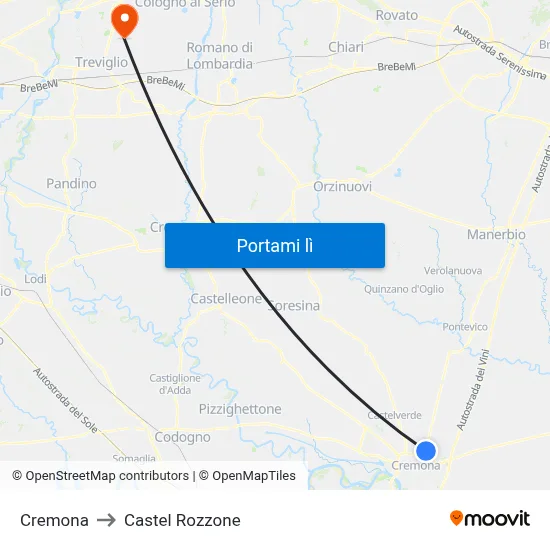 Cremona to Castel Rozzone map