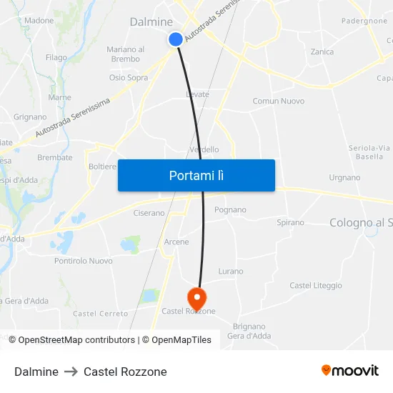 Dalmine to Castel Rozzone map