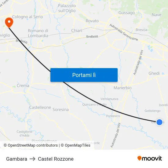 Gambara to Castel Rozzone map