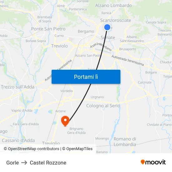Gorle to Castel Rozzone map