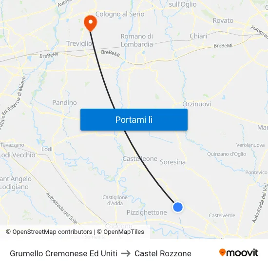Grumello Cremonese Ed Uniti to Castel Rozzone map