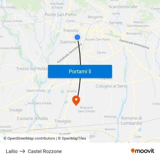 Lallio to Castel Rozzone map
