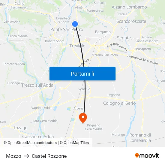 Mozzo to Castel Rozzone map