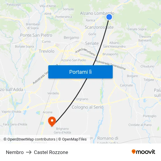 Nembro to Castel Rozzone map