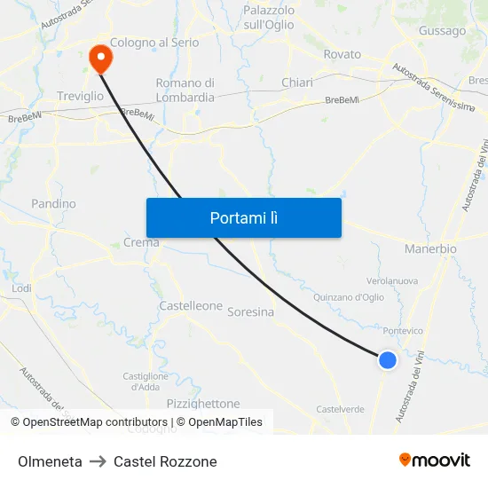 Olmeneta to Castel Rozzone map