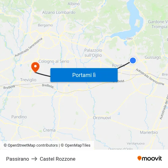 Passirano to Castel Rozzone map