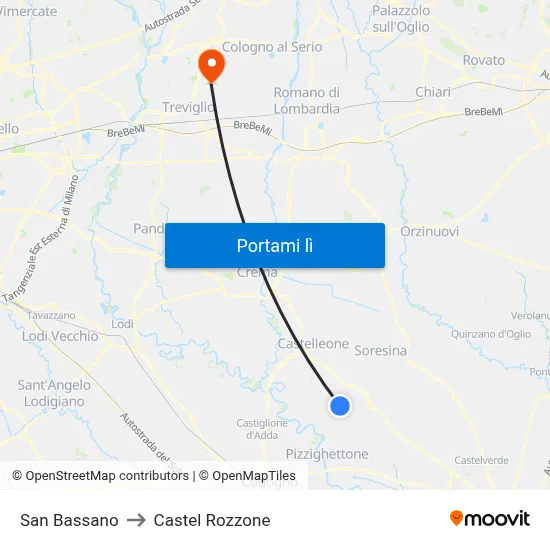 San Bassano to Castel Rozzone map