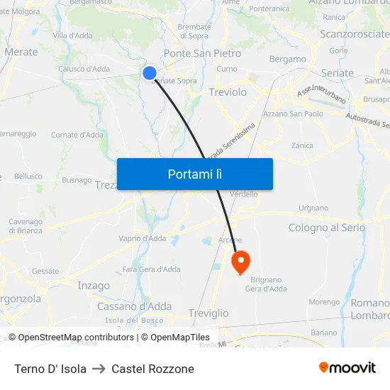 Terno D' Isola to Castel Rozzone map