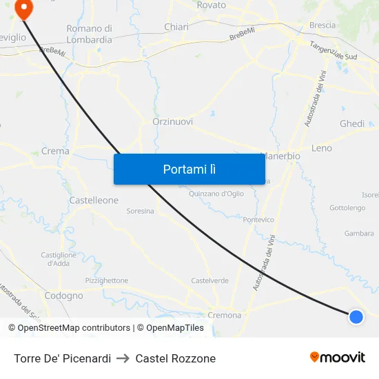 Torre De' Picenardi to Castel Rozzone map